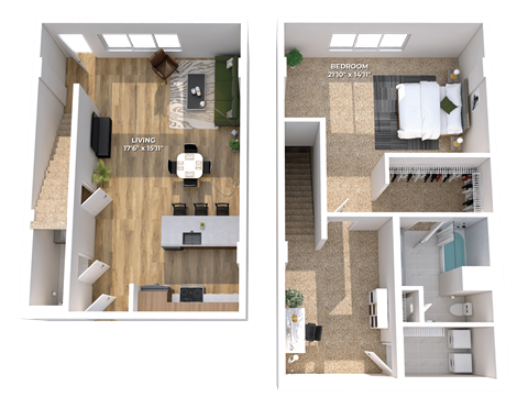 Floor plan for 1 bed, 1 bath, 1405 sqft